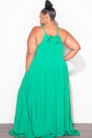 Final Sale Plus Size Long Halter Dress with Back Tie in Green
