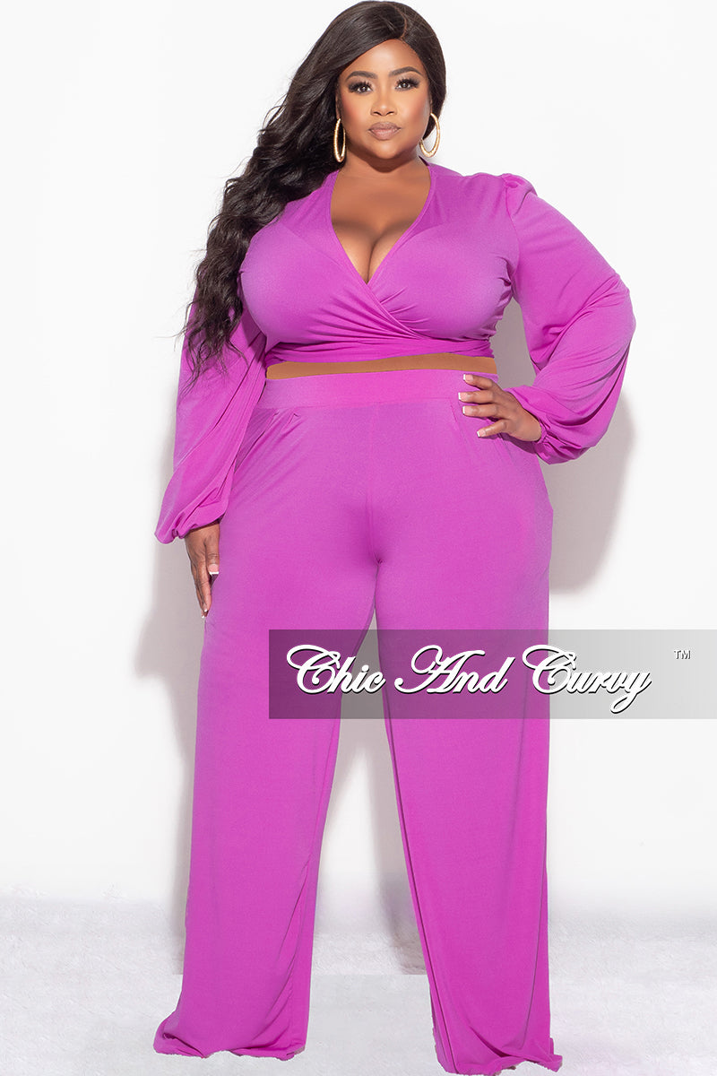 Final Sale Plus Size 2pc Tie Top & Pants in Light Purple