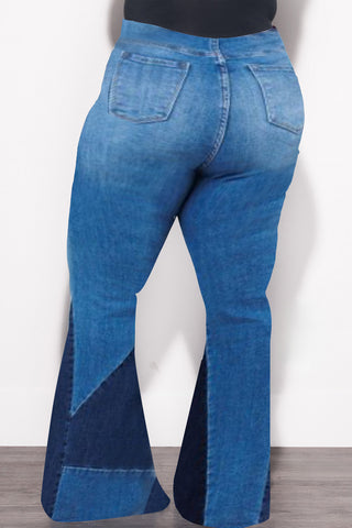 Final Sale Plus Size ColorBlock Flare Denim Jeans in Dark Stone Denim