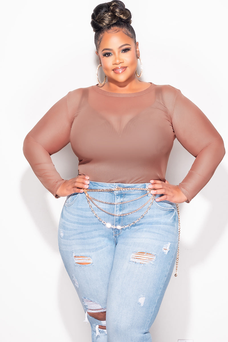 Final Sale Plus Size Mesh Top in Mocha