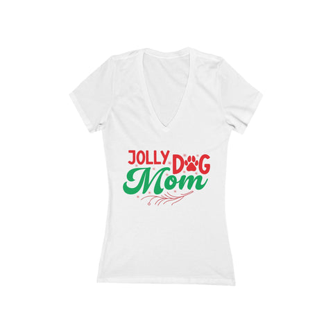 Jolly Dog Mom Tee | V-Neck Women's T-Shirt, Christmas Paw Print Design