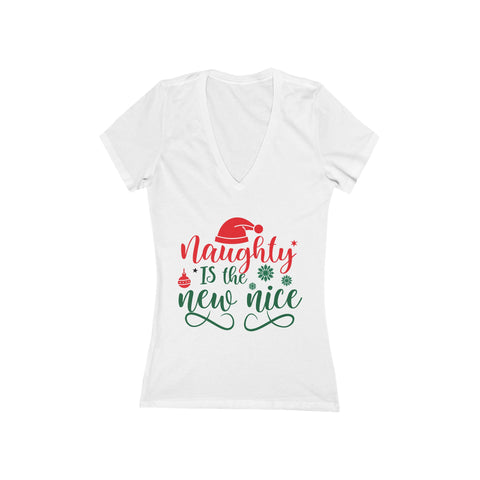 Naughty Is The New Nice V-Neck Tee | Christmas Santa Hat Ornament Script