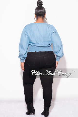 Final Sale Plus Size Frill Blouse in Denim