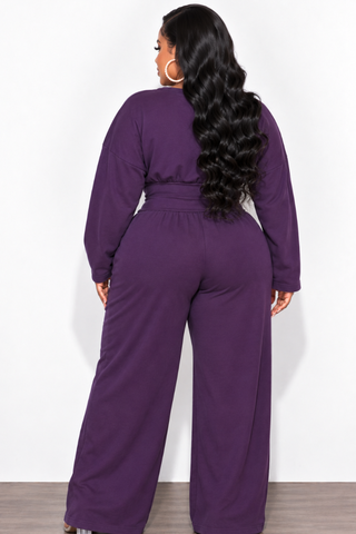 Final Sale Plus Size Cozy Lux 2pc French Terry Pant Set in Plum