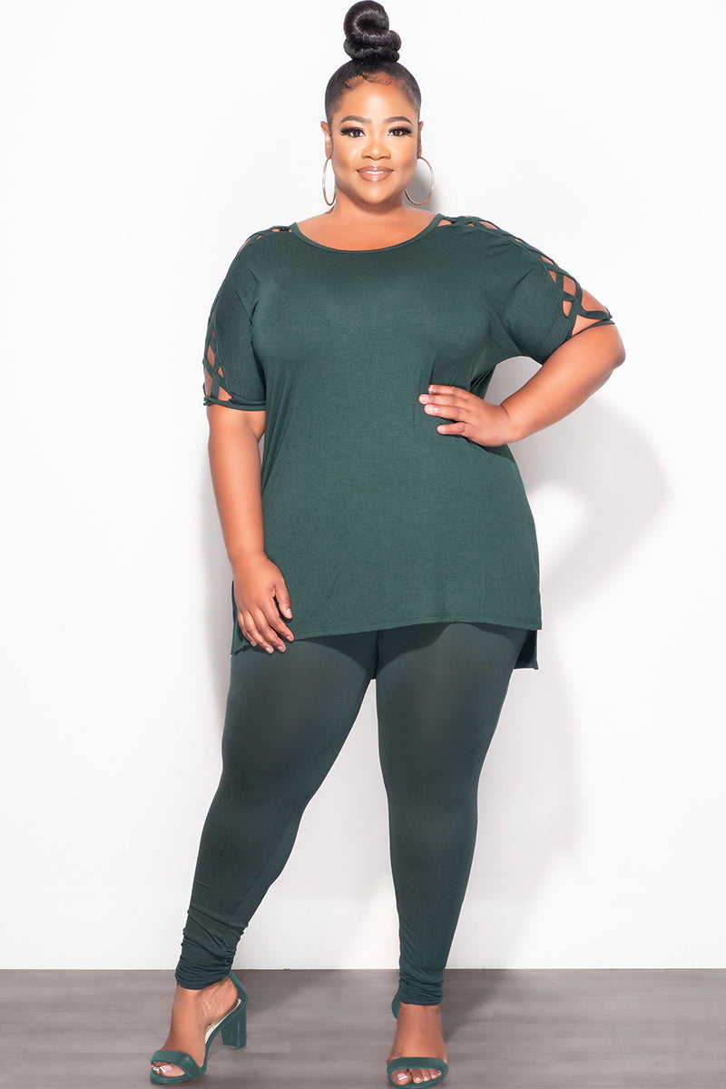 Final Sale Plus Size Top and Legging Set in Hunter Green