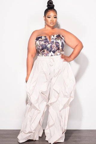 Final Sale Plus Size Satin Strapless Corset Thong Bodysuit in Camouflage Print