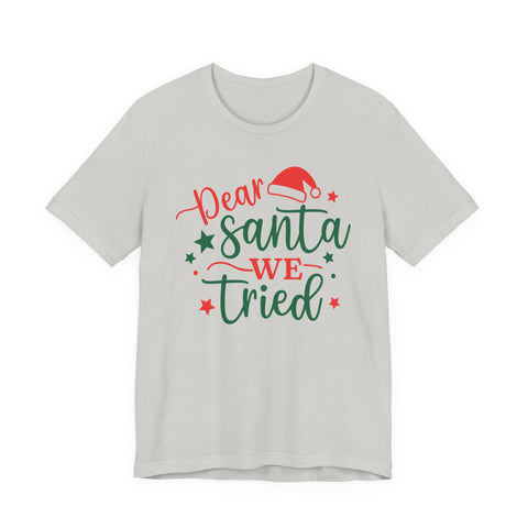 Dear Santa We Tried Christmas t-shirt | Holiday Santa Hat Typography Tee