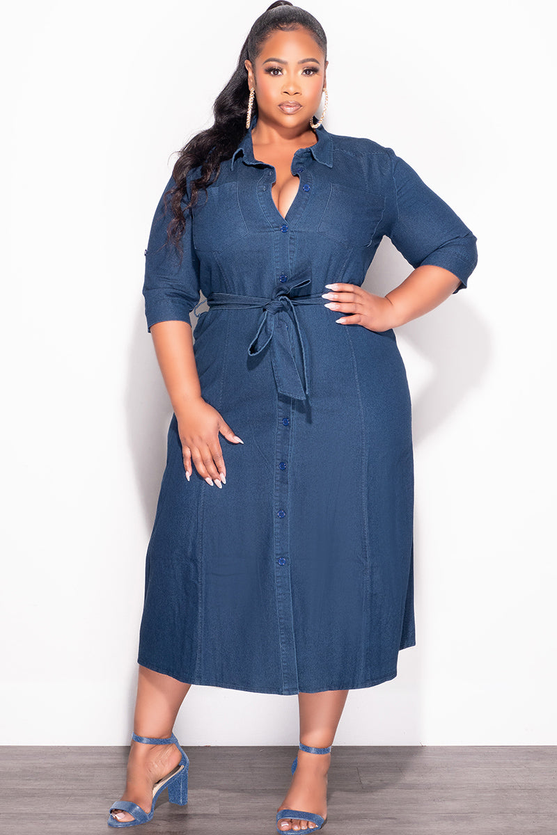 Final Sale Plus Size Coat Dress in Dark Denim - 1x 14 Final Sale Plus Size Coat Dress in Dark Denim - 1x 14