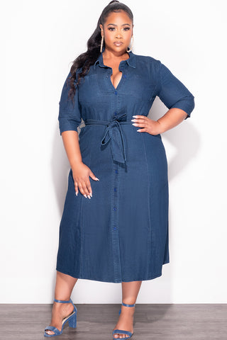 Final Sale Plus Size Coat Dress in Dark Denim