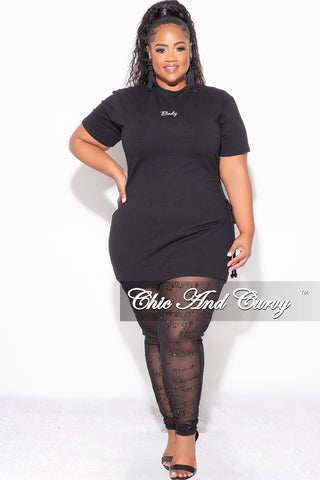 Final Sale Plus Size 2pc Top with Side Cutout and Mesh Glitter Leggings Set in Black