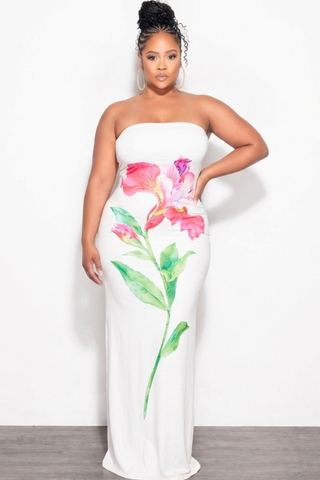 Final Sale Plus Size Floral Maxi Dress in White