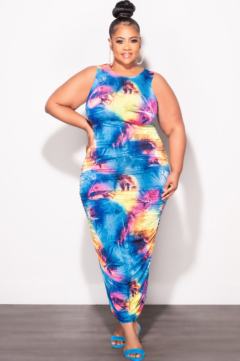 Final Sale Plus Size Sleeveless Ruched Dress In Multi Color Print Chic And Curvy Final Sale Plus Size Sleeveless Ruched Dress In Multi Color Print Chic And Curvy