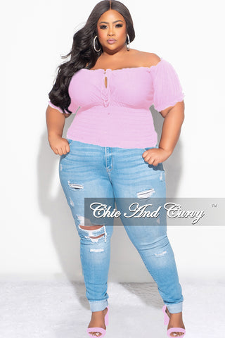 Final Sale Plus Size Off the Shoulder Top with Frill Bottom in Lavender