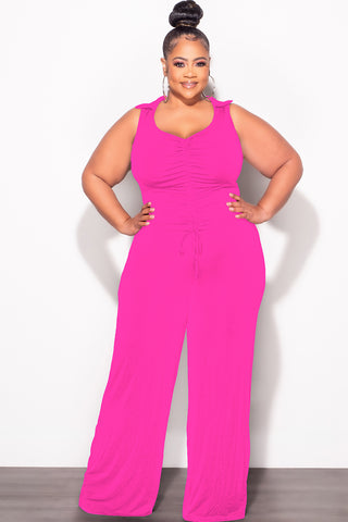 Final Sale Plus Size 2pc Set Crop Top and Pants in Fuchsia
