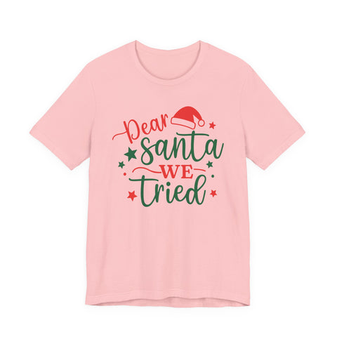 Dear Santa We Tried Christmas t-shirt | Holiday Santa Hat Typography Tee