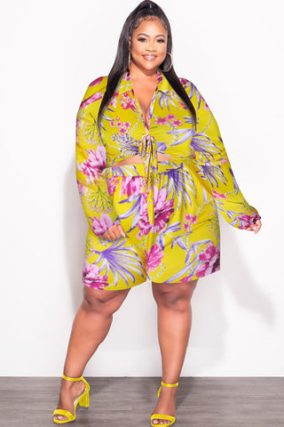 Final Sale Plus Size 2pc Crop Top & Bermuda Short Set in Yellow Floral Print