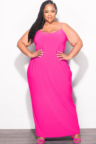 Final Sale Plus Size Tank Spaghetti Strap Maxi Dress in Fuchsia