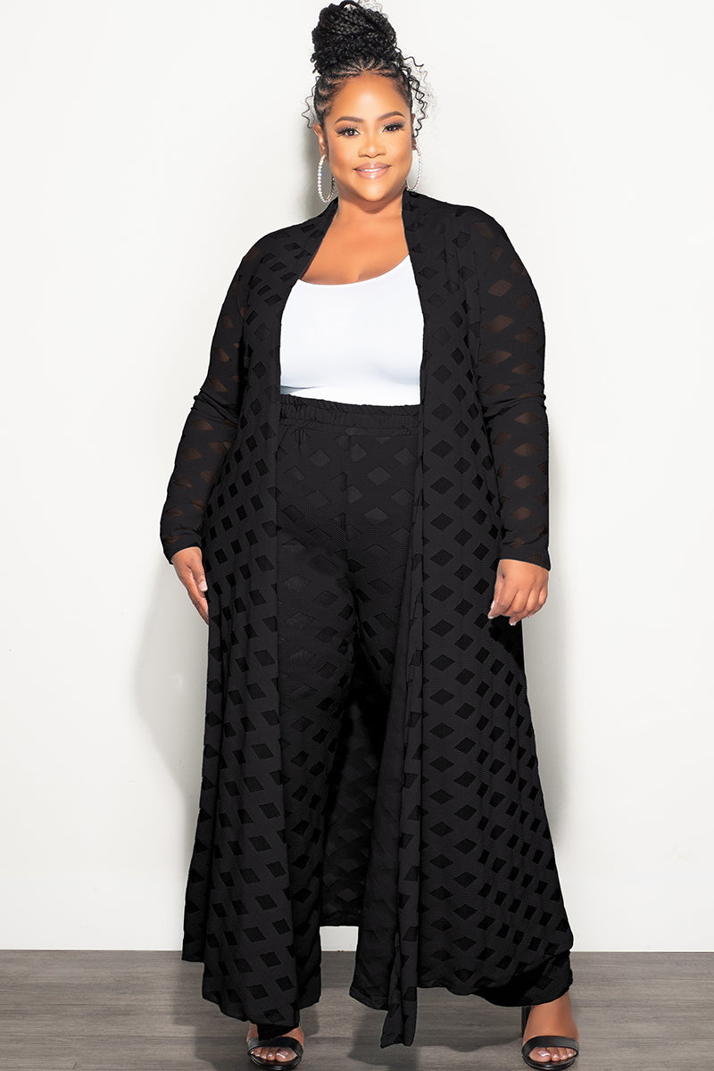 Final Sale Plus Size 2pc Long Duster and Pants Set in Black