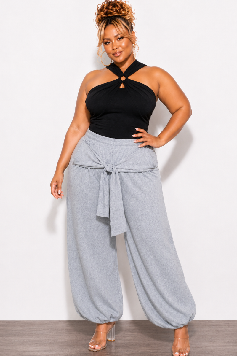 Final Sale Plus Size Jogger Pants with Front Tie in Grey
