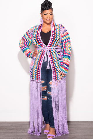 Final Sale Plus Size Crochet Cardigan with Bottom Fringe in Lavender