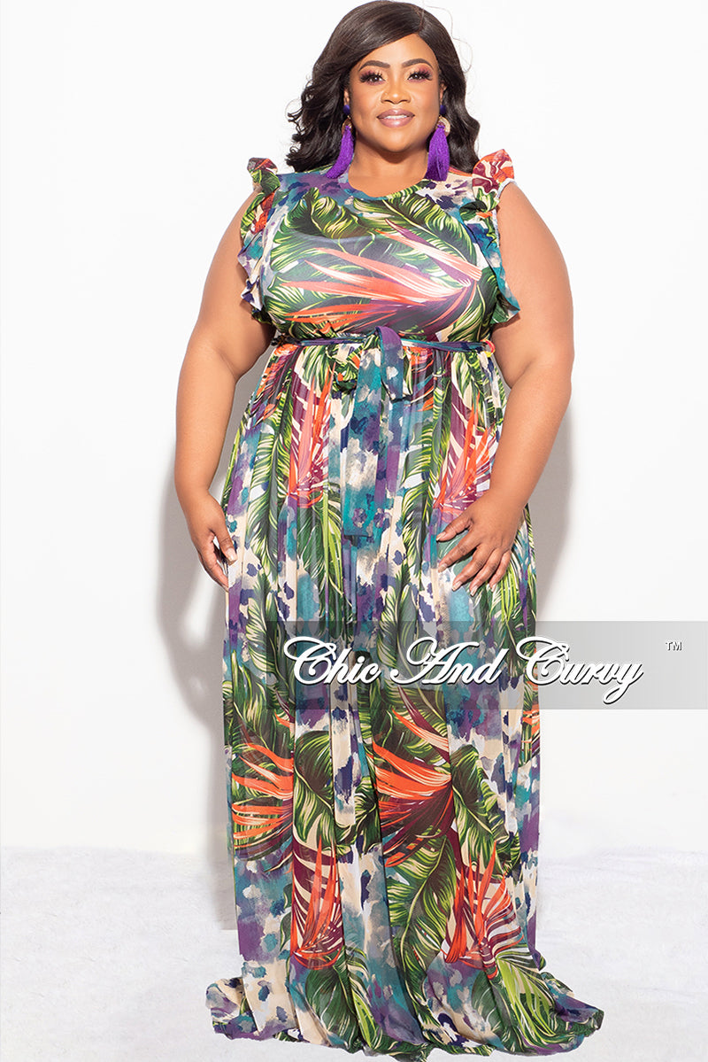 Final Sale Plus Size Sleeveless Mesh Maxi Dress in Blue, Green, & Purple