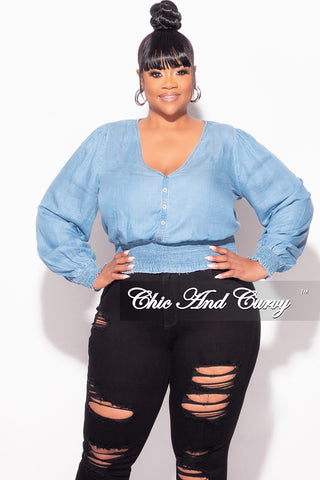 Final Sale Plus Size Frill Blouse in Denim