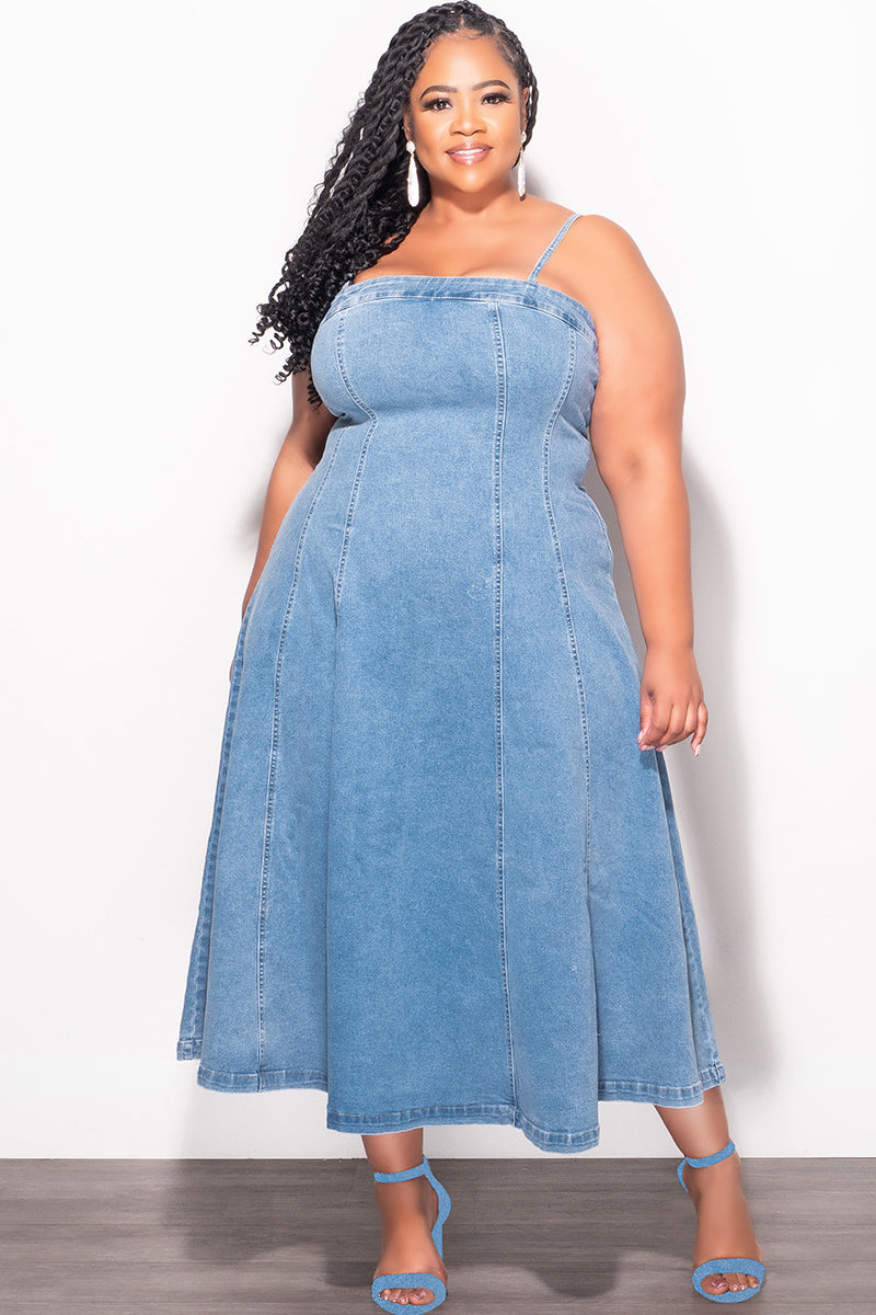plus size denim maxi dresses Final Sale Plus Size Spaghetti Strap Flare Dress in Denim Chic plus size denim maxi dresses Final Sale Plus Size Spaghetti Strap Flare Dress in Denim Chic