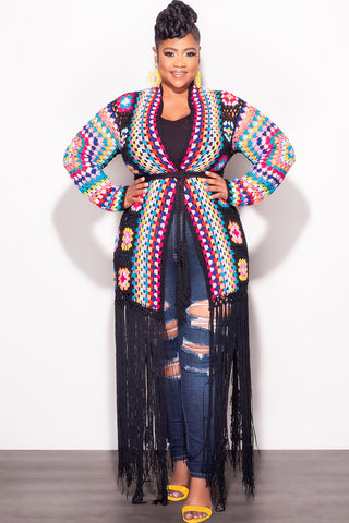Final Sale Plus Size Crochet Cardigan with Bottom Fringe in Black