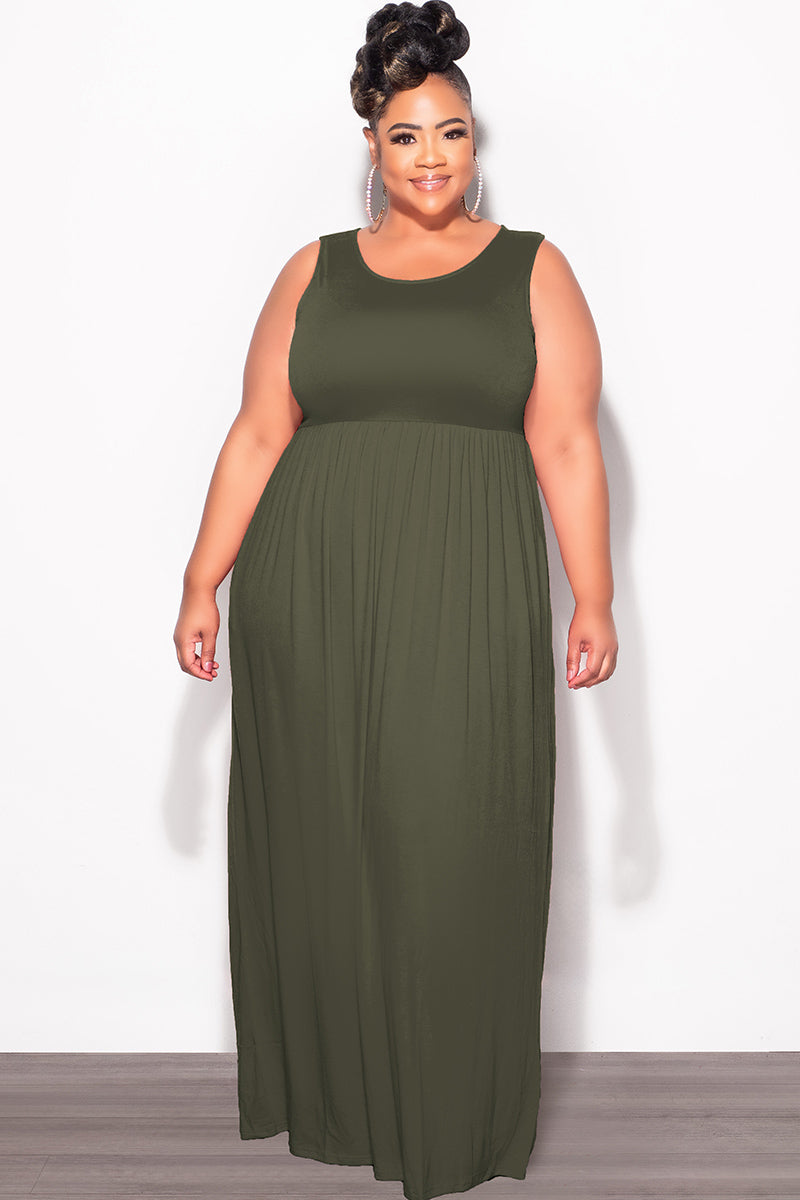 Final Sale Plus Size Sleeveless Maxi Dress in Olive Chic And Curvy Final Sale Plus Size Sleeveless Maxi Dress in Olive Chic And Curvy