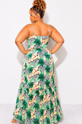 Final Sale Plus Size Tank Maxi Dress in Chiffon in Green with Zebra Print Summer