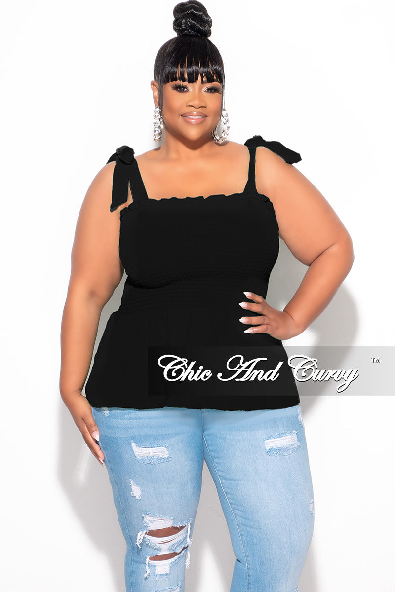 Final Sale Plus Size Smocked Peplum Tank Top in Black