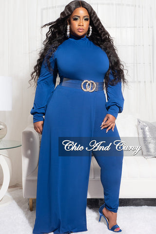 Final Sale Plus Size 2pc Set with One Sided Train Bodysuit and Pants Set in Royal Blue