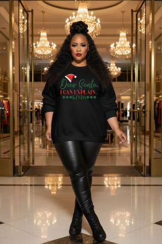 Dear Santa I Can Explain Kinda Sweatshirt | Christmas Santa Hat Holiday Tee