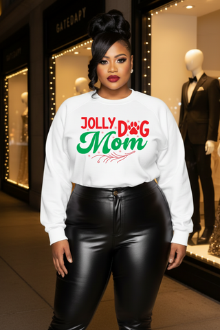 Jolly Dog Mom Crewneck | Christmas Paw Print Holiday Sweatshirt