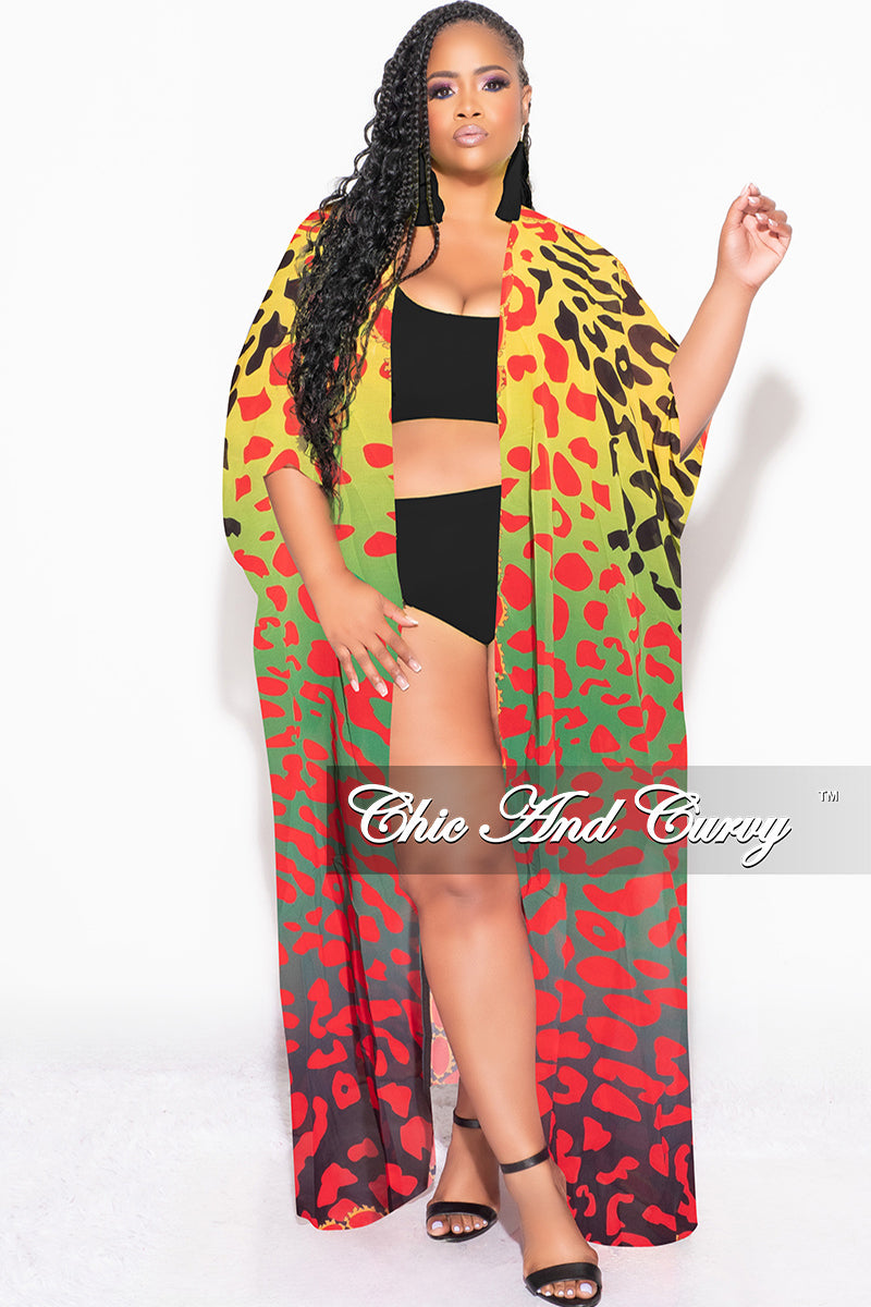 Final Sale Plus Size Caftan in Multi Color Spotted Print - Black Version