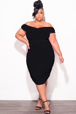 Final Sale Plus Size Sheer Midi Dress with Ruched Sides in Black
