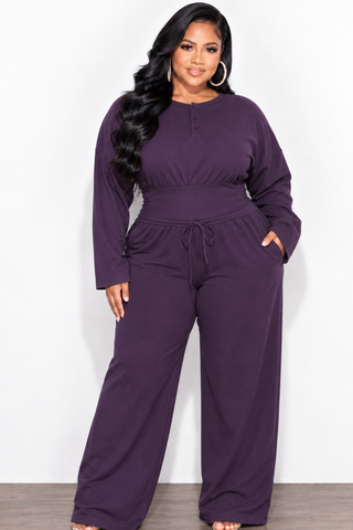Final Sale Plus Size Cozy Lux 2pc French Terry Pant Set in Plum