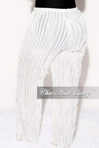 Final Sale Plus Size Ripple Mesh  Pants in Ivory