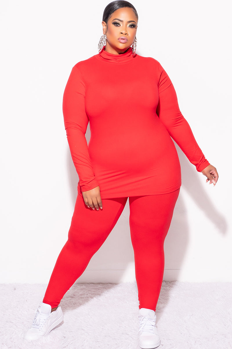 Final Sale Plus Size 2pc Set Turtleneck & Legging in Ruby