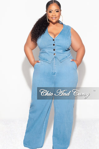 Final Sale Plus Size 2pc Sleeveless Blazer Vest and Pants Set in Denim