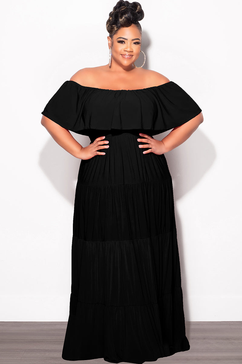 Final Sale Plus Size Off The Shoulder Tiered Maxi Dress in Black - 1x 14/16 Final Sale Plus Size Off The Shoulder Tiered Maxi Dress in Black - 1x 14/16