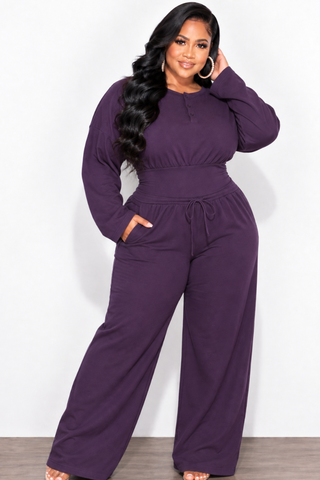 Final Sale Plus Size Cozy Lux 2pc French Terry Pant Set in Plum