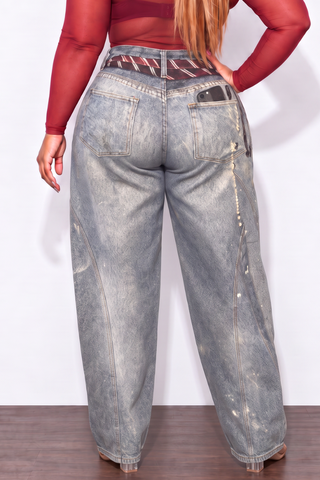 Final Sale Plus Size Printed Jeans With Flare Legs Burgundy Tie Print