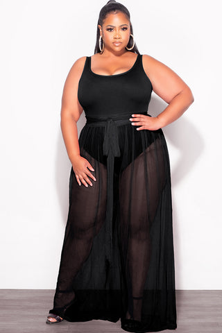 Final Sale Plus Size 2pc Sheer Duster and Pants Set in Black