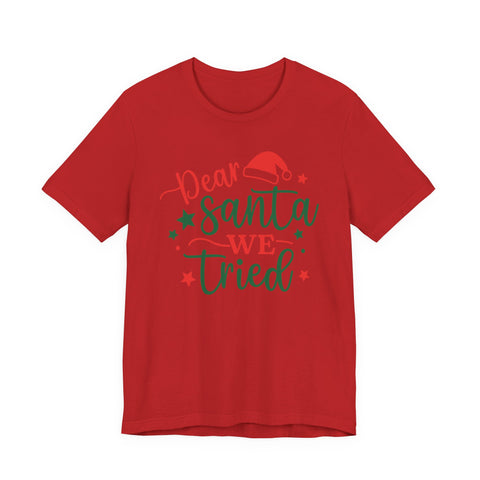 Dear Santa We Tried Christmas t-shirt | Holiday Santa Hat Typography Tee