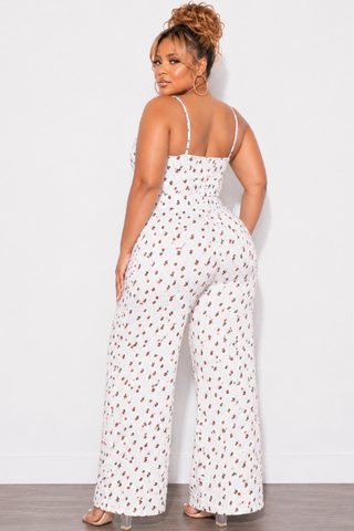 Final Sale Plus Size Jumpsuit In White With Red Cherries