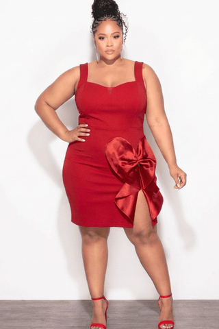Final Sale Plus Size Mini Tank Dress with Satin Bow in Red