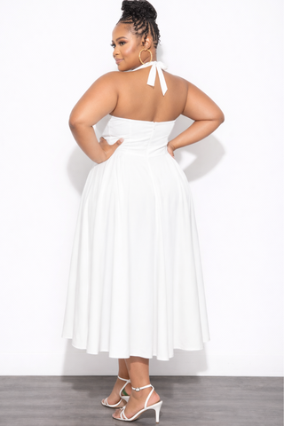 Final Sale Plus Size Corset Halter Midi Dress in White