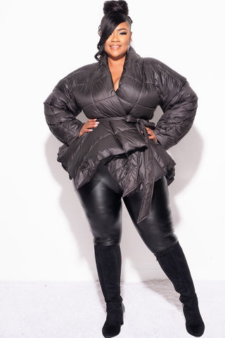 Final Sale Plus Size Belted Puffer Jacket in Black