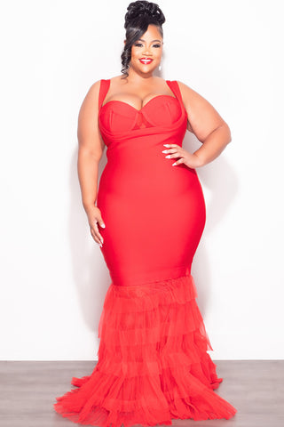 Final Sale Plus Size Bandage Mermaid Layered Gown in Red